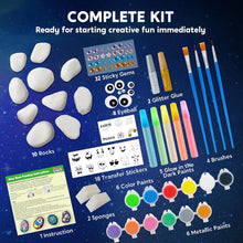 Load image into Gallery viewer, Glow-in-the-Dark Rock Painting Kit, Arts and Crafts Set for Children Ages 6 to 12, Includes 10 Rocks, 12 Paint Colors, and Art Materials