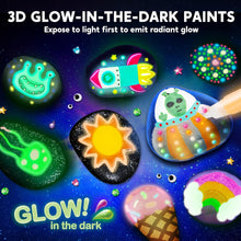 Load image into Gallery viewer, Glow-in-the-Dark Rock Painting Kit, Arts and Crafts Set for Children Ages 6 to 12, Includes 10 Rocks, 12 Paint Colors, and Art Materials