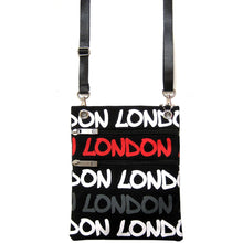 Load image into Gallery viewer, ROBIN RUTH EXCLUSIVE:Original Robin Ruth Brand London Neck Pouch grey white and red on Black

