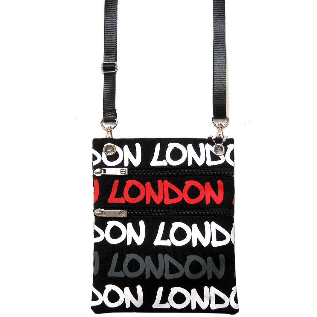 ROBIN RUTH EXCLUSIVE:Original Robin Ruth Brand London Neck Pouch grey white and red on Black