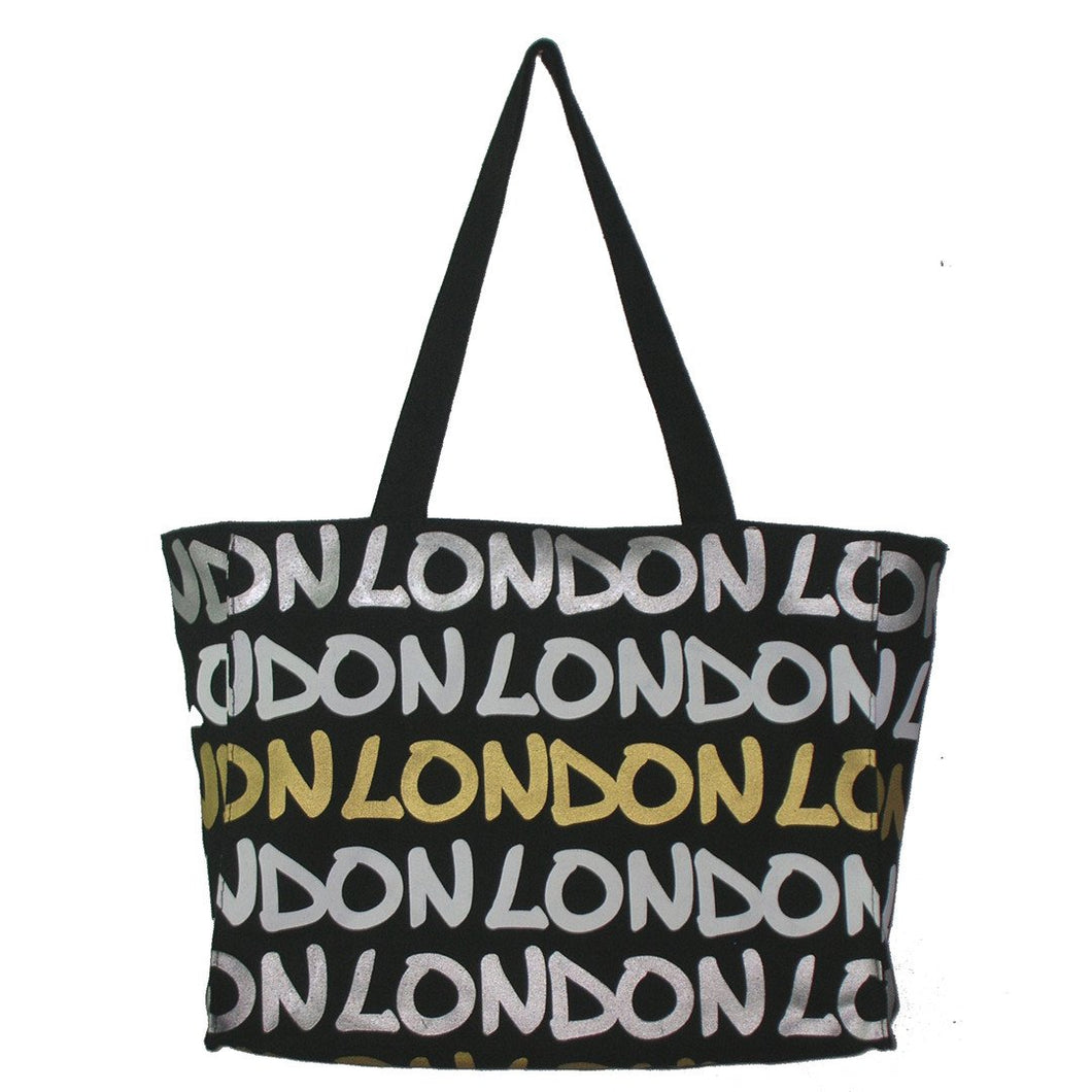 ROBIN RUTH EXCLUSIVE:Beautiful  Original Robin Ruth brand London Tote  Bag Large Gold White Silver on Black